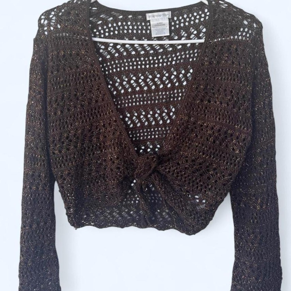 brown crochet wrap top